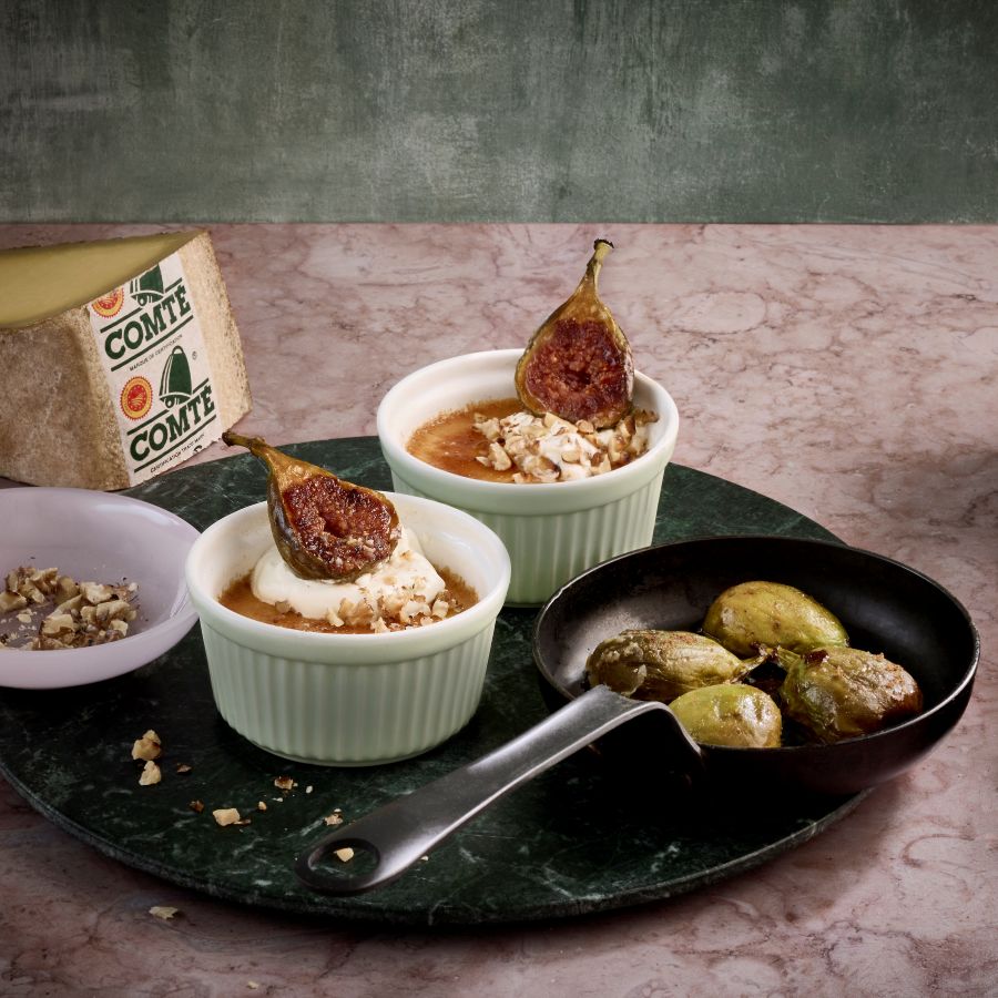 Flan de comté y miel con higos caramelizados